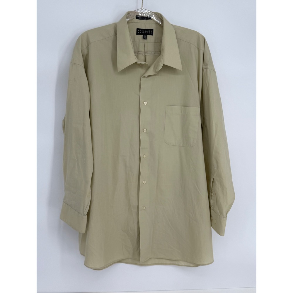 Bergamo New York Mens Tan Easy Care Button Down Shirt Sz 18.5 32/33 Long Sleeve